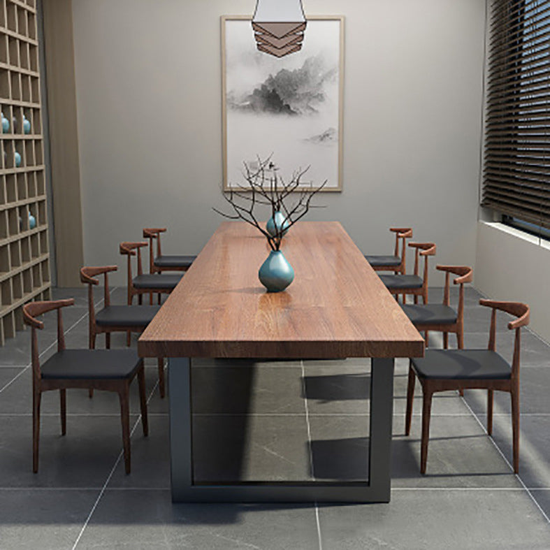 Metal Industrial Rectangle Dining Table Solid Wood Table for Dining Room Clearhalo ' dining_table' 'Dining Tables & Seating' 'Dining Tables' 'furn' 'furn_dining_table' 'Furniture' 'furniture_dining_table' 'Kitchen & Dining Furniture' 'kitchen&dining_furn' 'kitchen' 'kitchen_dining_table' 3901747