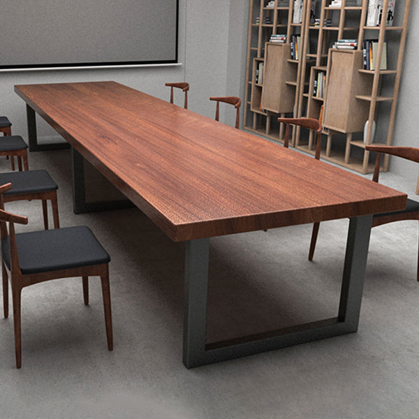 Metal Industrial Rectangle Dining Table Solid Wood Table for Dining Room Clearhalo ' dining_table' 'Dining Tables & Seating' 'Dining Tables' 'furn' 'furn_dining_table' 'Furniture' 'furniture_dining_table' 'Kitchen & Dining Furniture' 'kitchen&dining_furn' 'kitchen' 'kitchen_dining_table' 3901749