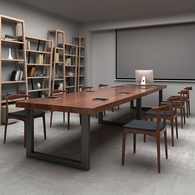 Metal Industrial Rectangle Dining Table Solid Wood Table for Dining Room Clearhalo ' dining_table' 'Dining Tables & Seating' 'Dining Tables' 'furn' 'furn_dining_table' 'Furniture' 'furniture_dining_table' 'Kitchen & Dining Furniture' 'kitchen&dining_furn' 'kitchen' 'kitchen_dining_table' 3901751