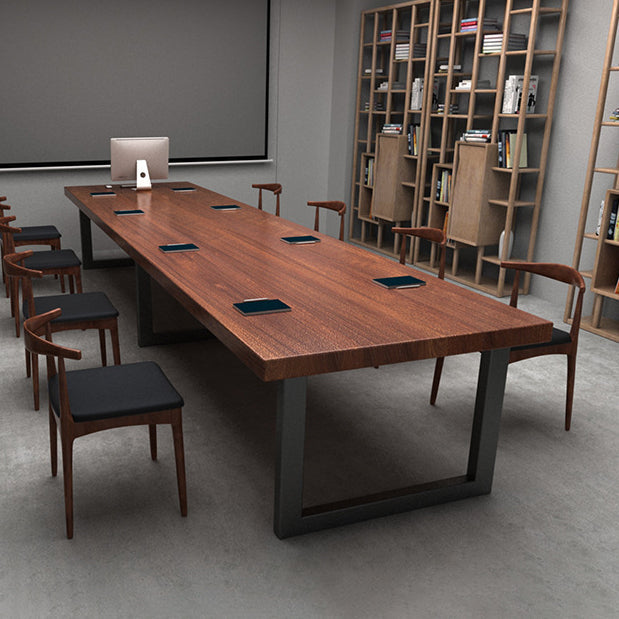 Metal Industrial Rectangle Dining Table Solid Wood Table for Dining Room Clearhalo ' dining_table' 'Dining Tables & Seating' 'Dining Tables' 'furn' 'furn_dining_table' 'Furniture' 'furniture_dining_table' 'Kitchen & Dining Furniture' 'kitchen&dining_furn' 'kitchen' 'kitchen_dining_table' 3901752