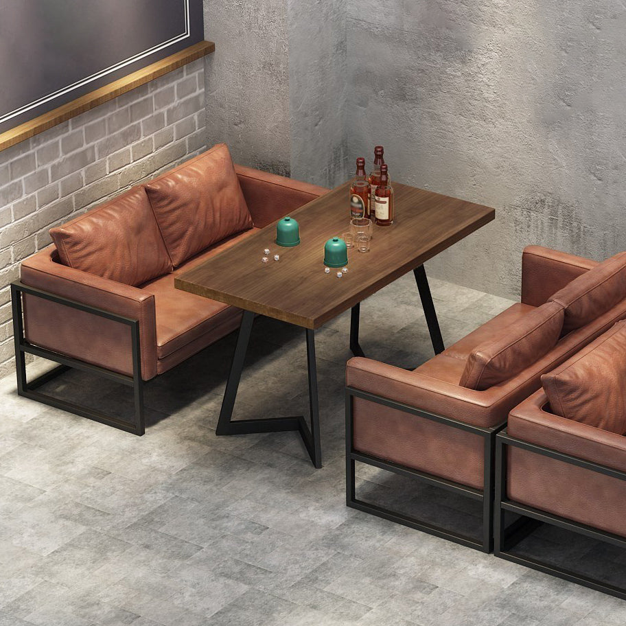 Industrial Solid Wood Dinner Room Kitchen Table Brown Table with Black Frame Clearhalo ' dining_table' 'Dining Tables & Seating' 'Dining Tables' 'furn' 'furn_dining_table' 'Furniture' 'furniture_dining_table' 'Kitchen & Dining Furniture' 'kitchen&dining_furn' 'kitchen' 'kitchen_dining_table' 3901765