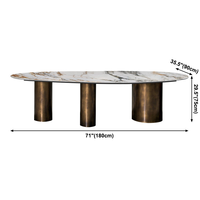 Oval Sintered Stone Dining Table Luxury Kitchen Table with Metal 3 Legs Clearhalo ' dining_table' 'Dining Tables & Seating' 'Dining Tables' 'furn' 'furn_dining_table' 'Furniture' 'furniture_dining_table' 'Kitchen & Dining Furniture' 'kitchen&dining_furn' 'kitchen' 'kitchen_dining_table' 3901790