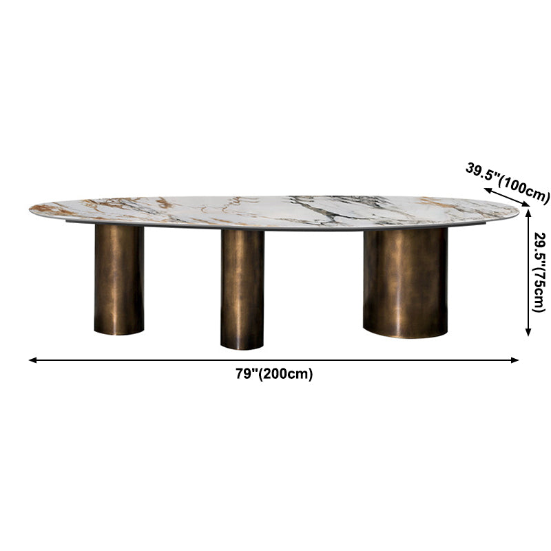 Oval Sintered Stone Dining Table Luxury Kitchen Table with Metal 3 Legs Clearhalo ' dining_table' 'Dining Tables & Seating' 'Dining Tables' 'furn' 'furn_dining_table' 'Furniture' 'furniture_dining_table' 'Kitchen & Dining Furniture' 'kitchen&dining_furn' 'kitchen' 'kitchen_dining_table' 3901791