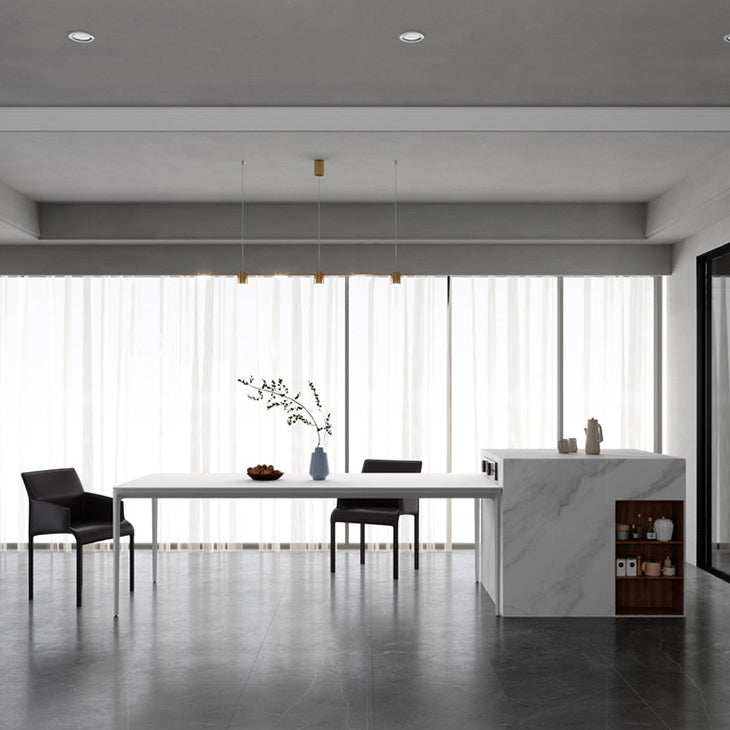 Metal Contemporary Rectangular Dining Table High Gloss White Sintered Stone Table with Metal Legs Clearhalo ' dining_table' 'Dining Tables & Seating' 'Dining Tables' 'Furniture' 'furniture_dining_table' 'Kitchen & Dining Furniture' 'kitchen&dining_furn' 'kitchen' 'kitchen_dining_table' 3901795