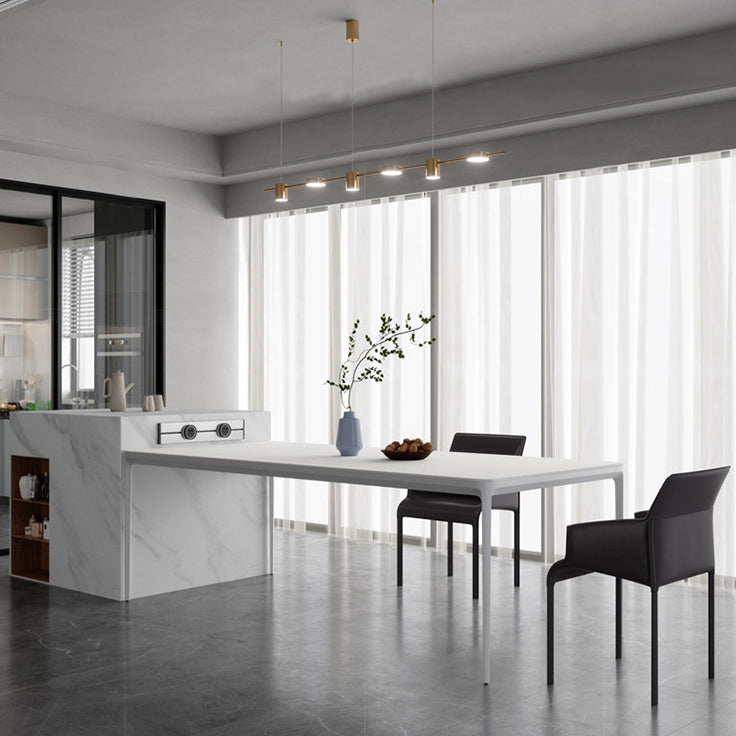 Metal Contemporary Rectangular Dining Table High Gloss White Sintered Stone Table with Metal Legs Clearhalo ' dining_table' 'Dining Tables & Seating' 'Dining Tables' 'Furniture' 'furniture_dining_table' 'Kitchen & Dining Furniture' 'kitchen&dining_furn' 'kitchen' 'kitchen_dining_table' 3901802