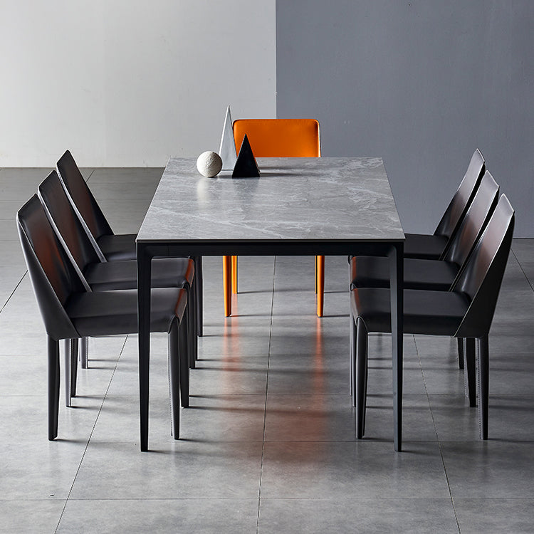 Industrial Style Sintered Stone Dining Table Aviation Aluminum Base Rectangle Table for Home Clearhalo ' dining_table' 'Dining Tables & Seating' 'Dining Tables' 'Furniture' 'furniture_dining_table' 'Kitchen & Dining Furniture' 'kitchen&dining_furn' 'kitchen' 'kitchen_dining_table' 3901808