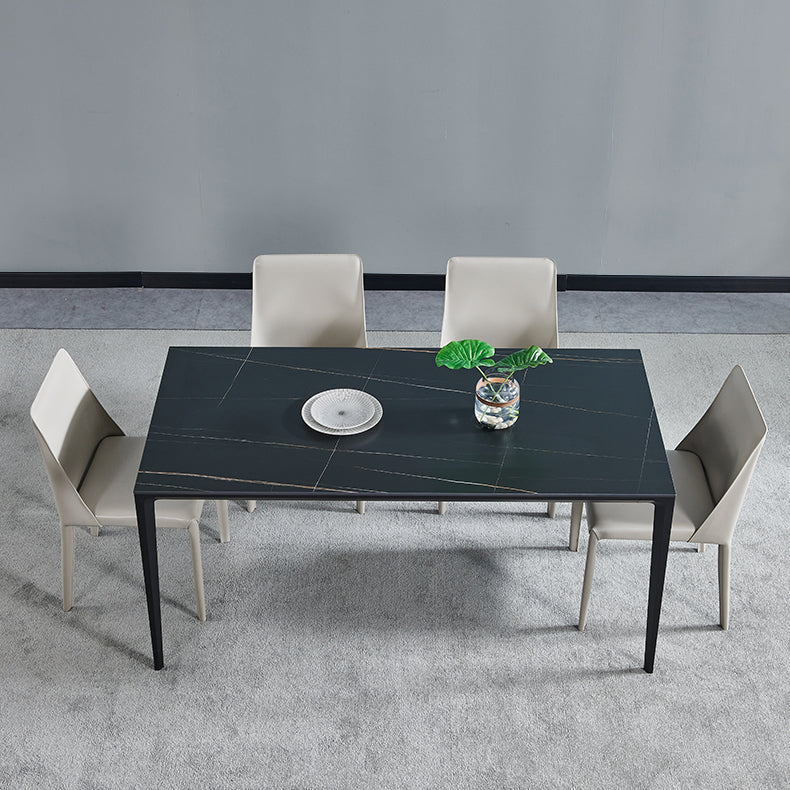 Industrial Style Sintered Stone Dining Table Aviation Aluminum Base Rectangle Table for Home Black Gold Clearhalo ' dining_table' 'Dining Tables & Seating' 'Dining Tables' 'Furniture' 'furniture_dining_table' 'Kitchen & Dining Furniture' 'kitchen&dining_furn' 'kitchen' 'kitchen_dining_table' 3901810