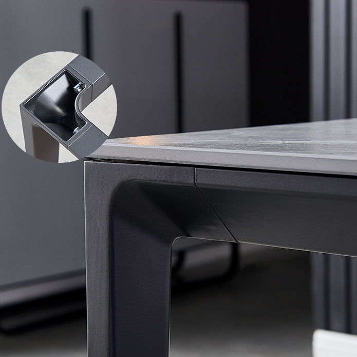 Industrial Style Sintered Stone Dining Table Aviation Aluminum Base Rectangle Table for Home Clearhalo ' dining_table' 'Dining Tables & Seating' 'Dining Tables' 'Furniture' 'furniture_dining_table' 'Kitchen & Dining Furniture' 'kitchen&dining_furn' 'kitchen' 'kitchen_dining_table' 3901815