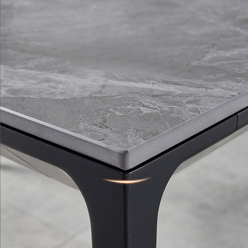 Industrial Style Sintered Stone Dining Table Aviation Aluminum Base Rectangle Table for Home Clearhalo ' dining_table' 'Dining Tables & Seating' 'Dining Tables' 'Furniture' 'furniture_dining_table' 'Kitchen & Dining Furniture' 'kitchen&dining_furn' 'kitchen' 'kitchen_dining_table' 3901816