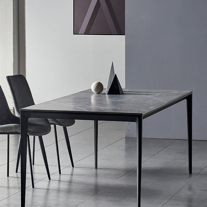 Industrial Style Sintered Stone Dining Table Aviation Aluminum Base Rectangle Table for Home Clearhalo ' dining_table' 'Dining Tables & Seating' 'Dining Tables' 'Furniture' 'furniture_dining_table' 'Kitchen & Dining Furniture' 'kitchen&dining_furn' 'kitchen' 'kitchen_dining_table' 3901821