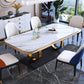 Luxury Sintered Stone Dining Table Rectangle Table with Gold Metal Pedestal White Without Chairs Clearhalo ' dining_table' 'Dining Tables & Seating' 'Dining Tables' 'furn' 'furn_dining_table' 'Furniture' 'furniture_dining_table' 'Kitchen & Dining Furniture' 'kitchen&dining_furn' 'kitchen' 'kitchen_dining_table' 3901865