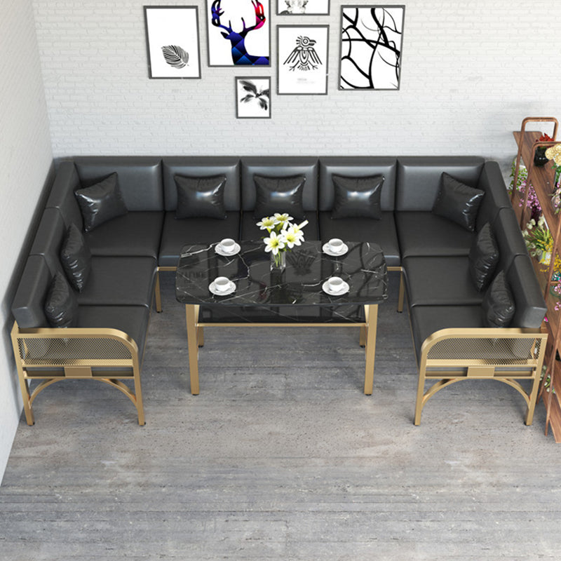 Industrial Sintered Stone Dinner Room Kitchen Table Black Table with Gold Frame Clearhalo ' dining_table' 'Dining Tables & Seating' 'Dining Tables' 'furn' 'furn_dining_table' 'Furniture' 'furniture_dining_table' 'Kitchen & Dining Furniture' 'kitchen&dining_furn' 'kitchen' 'kitchen_dining_table' 3901876