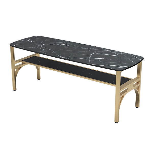 Industrial Sintered Stone Dinner Room Kitchen Table Black Table with Gold Frame 78.7"L x 27.6"W x 29.5"H Without Chairs Clearhalo ' dining_table' 'Dining Tables & Seating' 'Dining Tables' 'furn' 'furn_dining_table' 'Furniture' 'furniture_dining_table' 'Kitchen & Dining Furniture' 'kitchen&dining_furn' 'kitchen' 'kitchen_dining_table' 3901878