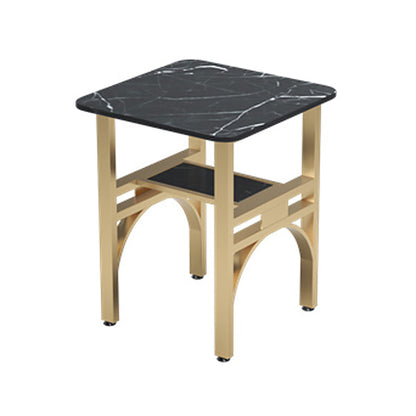 Industrial Sintered Stone Dinner Room Kitchen Table Black Table with Gold Frame 23.6"L x 23.6"W x 29.5"H Without Chairs Clearhalo ' dining_table' 'Dining Tables & Seating' 'Dining Tables' 'furn' 'furn_dining_table' 'Furniture' 'furniture_dining_table' 'Kitchen & Dining Furniture' 'kitchen&dining_furn' 'kitchen' 'kitchen_dining_table' 3901879