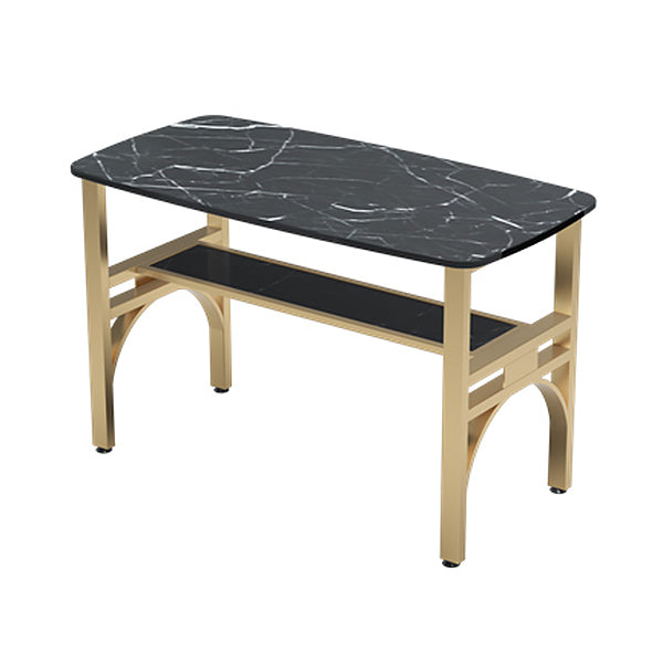 Industrial Sintered Stone Dinner Room Kitchen Table Black Table with Gold Frame 47.2"L x 23.6"W x 29.5"H Without Chairs Clearhalo ' dining_table' 'Dining Tables & Seating' 'Dining Tables' 'furn' 'furn_dining_table' 'Furniture' 'furniture_dining_table' 'Kitchen & Dining Furniture' 'kitchen&dining_furn' 'kitchen' 'kitchen_dining_table' 3901880