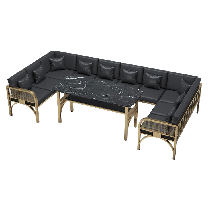 Industrial Sintered Stone Dinner Room Kitchen Table Black Table with Gold Frame Clearhalo ' dining_table' 'Dining Tables & Seating' 'Dining Tables' 'furn' 'furn_dining_table' 'Furniture' 'furniture_dining_table' 'Kitchen & Dining Furniture' 'kitchen&dining_furn' 'kitchen' 'kitchen_dining_table' 3901885