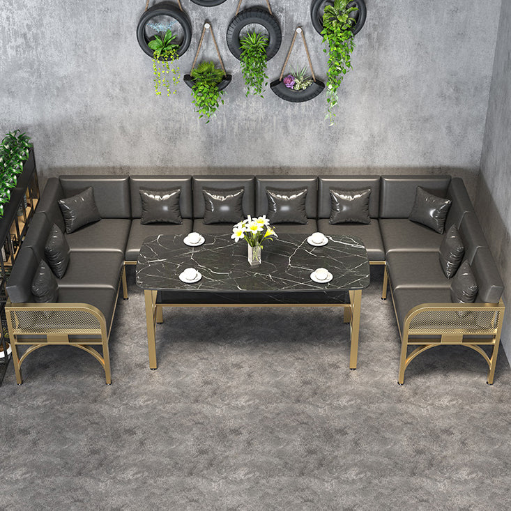 Industrial Sintered Stone Dinner Room Kitchen Table Black Table with Gold Frame Clearhalo ' dining_table' 'Dining Tables & Seating' 'Dining Tables' 'furn' 'furn_dining_table' 'Furniture' 'furniture_dining_table' 'Kitchen & Dining Furniture' 'kitchen&dining_furn' 'kitchen' 'kitchen_dining_table' 3901887