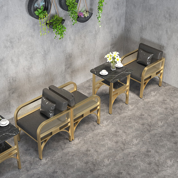 Industrial Sintered Stone Dinner Room Kitchen Table Black Table with Gold Frame Clearhalo ' dining_table' 'Dining Tables & Seating' 'Dining Tables' 'furn' 'furn_dining_table' 'Furniture' 'furniture_dining_table' 'Kitchen & Dining Furniture' 'kitchen&dining_furn' 'kitchen' 'kitchen_dining_table' 3901888