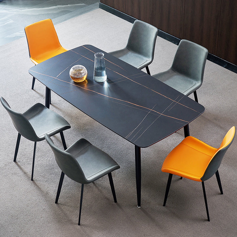 Simplicity Style Home Sintered Stone Dining Table Carbon Steel Base Rectangle Table Black Gold Without Chairs Clearhalo ' dining_table' 'Dining Tables & Seating' 'Dining Tables' 'furn' 'furn_dining_table' 'Furniture' 'furniture_dining_table' 'Kitchen & Dining Furniture' 'kitchen&dining_furn' 'kitchen' 'kitchen_dining_table' 3901895