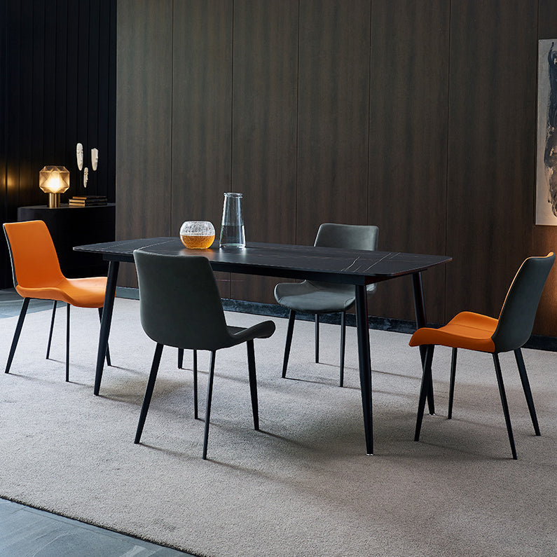 Simplicity Style Home Sintered Stone Dining Table Carbon Steel Base Rectangle Table Clearhalo ' dining_table' 'Dining Tables & Seating' 'Dining Tables' 'furn' 'furn_dining_table' 'Furniture' 'furniture_dining_table' 'Kitchen & Dining Furniture' 'kitchen&dining_furn' 'kitchen' 'kitchen_dining_table' 3901896