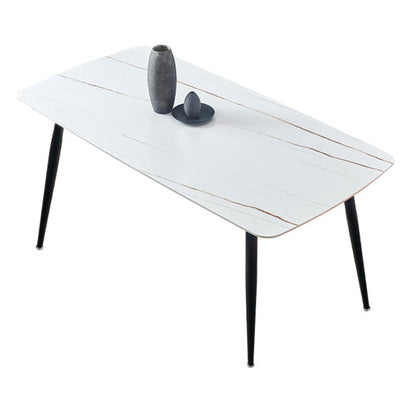 Simplicity Style Home Sintered Stone Dining Table Carbon Steel Base Rectangle Table White Gold Without Chairs Clearhalo ' dining_table' 'Dining Tables & Seating' 'Dining Tables' 'furn' 'furn_dining_table' 'Furniture' 'furniture_dining_table' 'Kitchen & Dining Furniture' 'kitchen&dining_furn' 'kitchen' 'kitchen_dining_table' 3901898