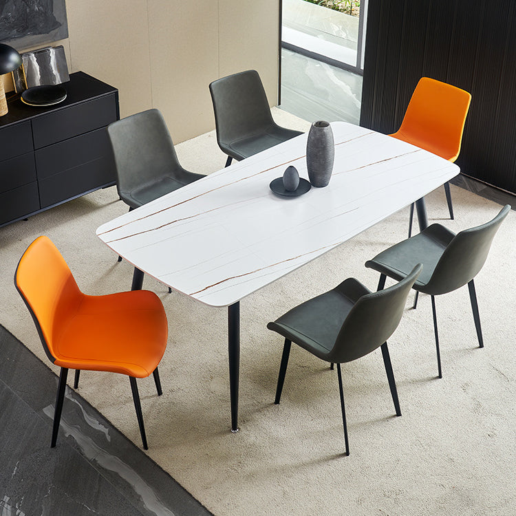 Simplicity Style Home Sintered Stone Dining Table Carbon Steel Base Rectangle Table Clearhalo ' dining_table' 'Dining Tables & Seating' 'Dining Tables' 'furn' 'furn_dining_table' 'Furniture' 'furniture_dining_table' 'Kitchen & Dining Furniture' 'kitchen&dining_furn' 'kitchen' 'kitchen_dining_table' 3901903