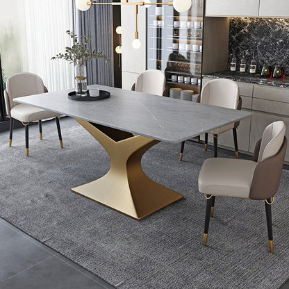 Rectangle Two-Color Dining Table Sintered Stone Table Glam with Pedestal Gray Without Chairs Clearhalo ' dining_table' 'Dining Tables & Seating' 'Dining Tables' 'furn' 'furn_dining_table' 'Furniture' 'furniture_dining_table' 'Kitchen & Dining Furniture' 'kitchen&dining_furn' 'kitchen' 'kitchen_dining_table' 3901910