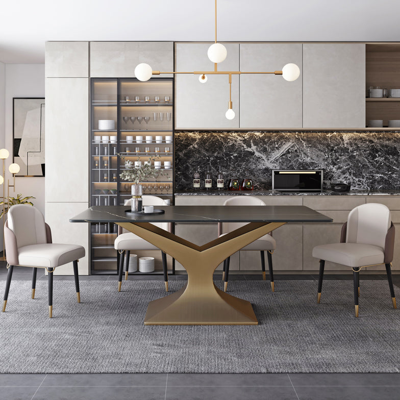 Rectangle Two-Color Dining Table Sintered Stone Table Glam with Pedestal Clearhalo ' dining_table' 'Dining Tables & Seating' 'Dining Tables' 'furn' 'furn_dining_table' 'Furniture' 'furniture_dining_table' 'Kitchen & Dining Furniture' 'kitchen&dining_furn' 'kitchen' 'kitchen_dining_table' 3901911