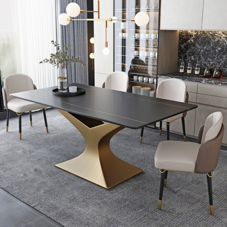 Rectangle Two-Color Dining Table Sintered Stone Table Glam with Pedestal Clearhalo ' dining_table' 'Dining Tables & Seating' 'Dining Tables' 'furn' 'furn_dining_table' 'Furniture' 'furniture_dining_table' 'Kitchen & Dining Furniture' 'kitchen&dining_furn' 'kitchen' 'kitchen_dining_table' 3901912