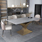Rectangle Two-Color Dining Table Sintered Stone Table Glam with Pedestal Clearhalo ' dining_table' 'Dining Tables & Seating' 'Dining Tables' 'furn' 'furn_dining_table' 'Furniture' 'furniture_dining_table' 'Kitchen & Dining Furniture' 'kitchen&dining_furn' 'kitchen' 'kitchen_dining_table' 3901913