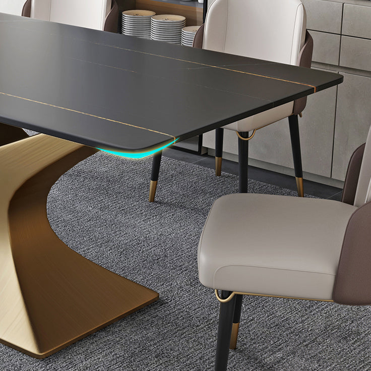 Rectangle Two-Color Dining Table Sintered Stone Table Glam with Pedestal Clearhalo ' dining_table' 'Dining Tables & Seating' 'Dining Tables' 'furn' 'furn_dining_table' 'Furniture' 'furniture_dining_table' 'Kitchen & Dining Furniture' 'kitchen&dining_furn' 'kitchen' 'kitchen_dining_table' 3901915