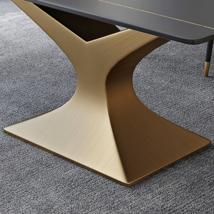 Rectangle Two-Color Dining Table Sintered Stone Table Glam with Pedestal Clearhalo ' dining_table' 'Dining Tables & Seating' 'Dining Tables' 'furn' 'furn_dining_table' 'Furniture' 'furniture_dining_table' 'Kitchen & Dining Furniture' 'kitchen&dining_furn' 'kitchen' 'kitchen_dining_table' 3901918