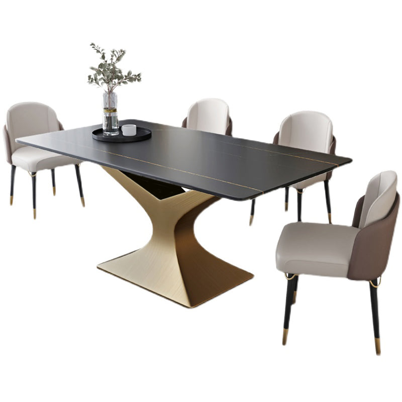 Rectangle Two-Color Dining Table Sintered Stone Table Glam with Pedestal Clearhalo ' dining_table' 'Dining Tables & Seating' 'Dining Tables' 'furn' 'furn_dining_table' 'Furniture' 'furniture_dining_table' 'Kitchen & Dining Furniture' 'kitchen&dining_furn' 'kitchen' 'kitchen_dining_table' 3901919