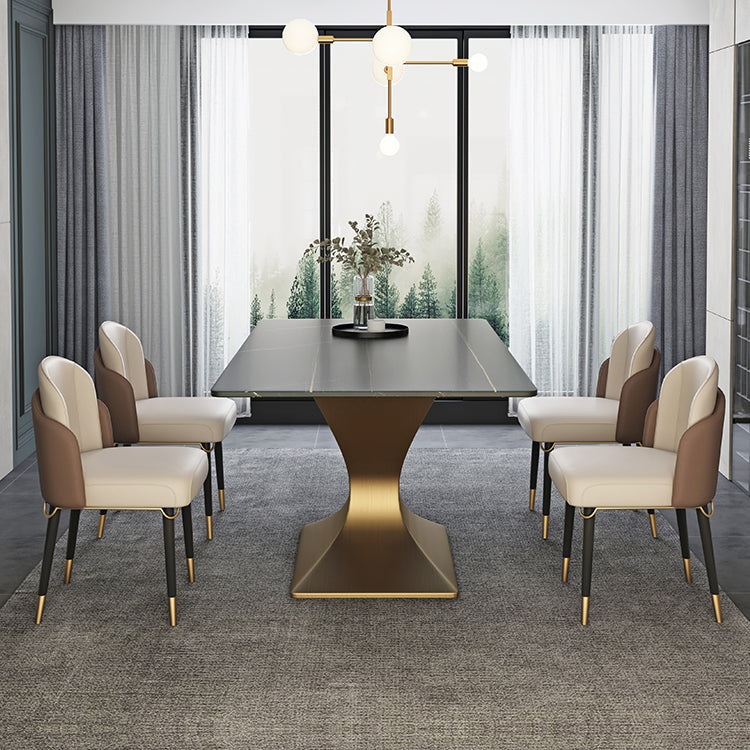 Rectangle Two-Color Dining Table Sintered Stone Table Glam with Pedestal Clearhalo ' dining_table' 'Dining Tables & Seating' 'Dining Tables' 'furn' 'furn_dining_table' 'Furniture' 'furniture_dining_table' 'Kitchen & Dining Furniture' 'kitchen&dining_furn' 'kitchen' 'kitchen_dining_table' 3901920