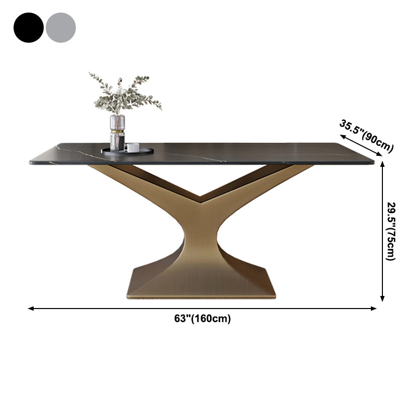 Rectangle Two-Color Dining Table Sintered Stone Table Glam with Pedestal Clearhalo ' dining_table' 'Dining Tables & Seating' 'Dining Tables' 'furn' 'furn_dining_table' 'Furniture' 'furniture_dining_table' 'Kitchen & Dining Furniture' 'kitchen&dining_furn' 'kitchen' 'kitchen_dining_table' 3901922