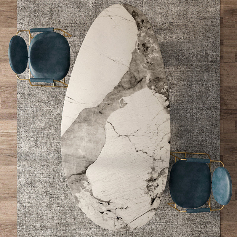 Oval Sintered Stone Dining Table Luxury Table in White with Metal 3 Legs Base Clearhalo ' dining_table' 'Dining Tables & Seating' 'Dining Tables' 'furn' 'furn_dining_table' 'Furniture' 'furniture_dining_table' 'Kitchen & Dining Furniture' 'kitchen&dining_furn' 'kitchen' 'kitchen_dining_table' 3901925