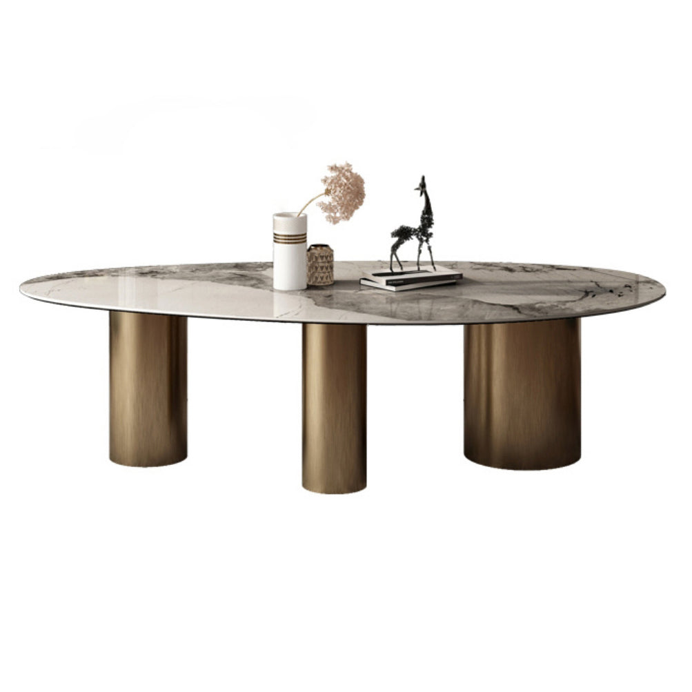 Oval Sintered Stone Dining Table Luxury Table in White with Metal 3 Legs Base Without Chairs Clearhalo ' dining_table' 'Dining Tables & Seating' 'Dining Tables' 'furn' 'furn_dining_table' 'Furniture' 'furniture_dining_table' 'Kitchen & Dining Furniture' 'kitchen&dining_furn' 'kitchen' 'kitchen_dining_table' 3901928
