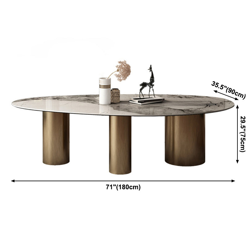Oval Sintered Stone Dining Table Luxury Table in White with Metal 3 Legs Base Clearhalo ' dining_table' 'Dining Tables & Seating' 'Dining Tables' 'furn' 'furn_dining_table' 'Furniture' 'furniture_dining_table' 'Kitchen & Dining Furniture' 'kitchen&dining_furn' 'kitchen' 'kitchen_dining_table' 3901931