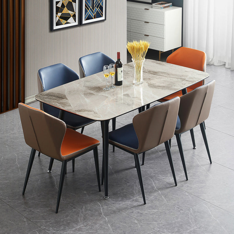 Metal Contemporary Rectangular Dining Table Sintered Stone Table with 4 Black Legs Clearhalo ' dining_table' 'Dining Tables & Seating' 'Dining Tables' 'furn' 'furn_dining_table' 'Furniture' 'furniture_dining_table' 'Kitchen & Dining Furniture' 'kitchen&dining_furn' 'kitchen' 'kitchen_dining_table' 3901974