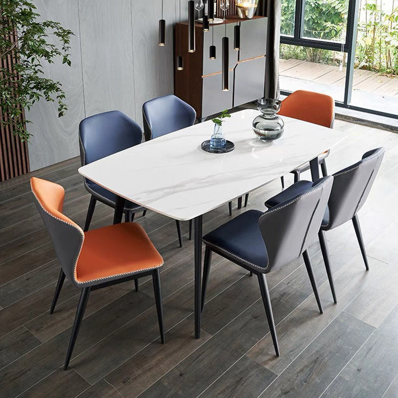 Metal Contemporary Rectangular Dining Table Sintered Stone Table with 4 Black Legs White Without Chairs Clearhalo ' dining_table' 'Dining Tables & Seating' 'Dining Tables' 'furn' 'furn_dining_table' 'Furniture' 'furniture_dining_table' 'Kitchen & Dining Furniture' 'kitchen&dining_furn' 'kitchen' 'kitchen_dining_table' 3901976