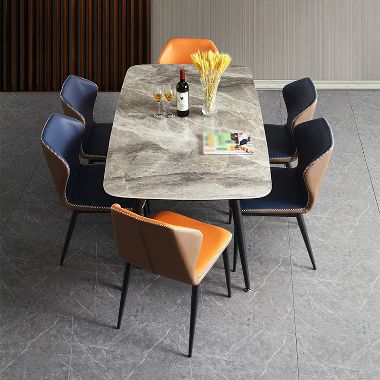 Metal Contemporary Rectangular Dining Table Sintered Stone Table with 4 Black Legs Clearhalo ' dining_table' 'Dining Tables & Seating' 'Dining Tables' 'furn' 'furn_dining_table' 'Furniture' 'furniture_dining_table' 'Kitchen & Dining Furniture' 'kitchen&dining_furn' 'kitchen' 'kitchen_dining_table' 3901977