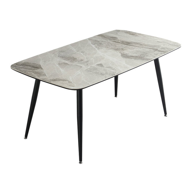 Metal Contemporary Rectangular Dining Table Sintered Stone Table with 4 Black Legs Gray Without Chairs Clearhalo ' dining_table' 'Dining Tables & Seating' 'Dining Tables' 'furn' 'furn_dining_table' 'Furniture' 'furniture_dining_table' 'Kitchen & Dining Furniture' 'kitchen&dining_furn' 'kitchen' 'kitchen_dining_table' 3901978