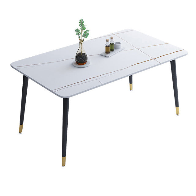Traditional Luxury Rectangle Dining Table Sintered Stone Table with 4 Black Legs White Without Chairs Clearhalo ' dining_table' 'Dining Tables & Seating' 'Dining Tables' 'furn' 'furn_dining_table' 'Furniture' 'furniture_dining_table' 'Kitchen & Dining Furniture' 'kitchen&dining_furn' 'kitchen' 'kitchen_dining_table' 3902001