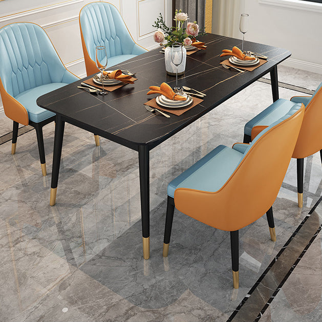 Traditional Luxury Rectangle Dining Table Sintered Stone Table with 4 Black Legs Clearhalo ' dining_table' 'Dining Tables & Seating' 'Dining Tables' 'furn' 'furn_dining_table' 'Furniture' 'furniture_dining_table' 'Kitchen & Dining Furniture' 'kitchen&dining_furn' 'kitchen' 'kitchen_dining_table' 3902003