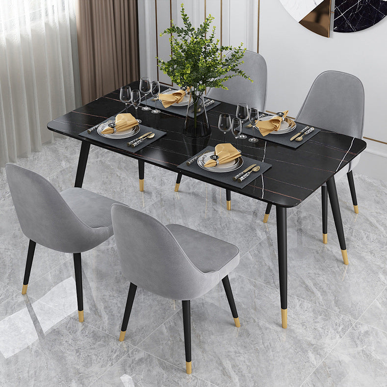 Traditional Luxury Rectangle Dining Table Sintered Stone Table with 4 Black Legs Clearhalo ' dining_table' 'Dining Tables & Seating' 'Dining Tables' 'furn' 'furn_dining_table' 'Furniture' 'furniture_dining_table' 'Kitchen & Dining Furniture' 'kitchen&dining_furn' 'kitchen' 'kitchen_dining_table' 3902004