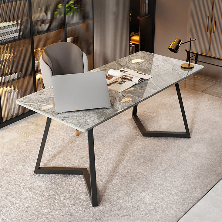 Double Pedestal Dining Table Industrial Style Stone Dining Room Collection for Indoor Clearhalo ' dining_table' 'Dining Tables & Seating' 'Dining Tables' 'furn' 'furn_dining_table' 'Furniture' 'furniture_dining_table' 'Kitchen & Dining Furniture' 'kitchen&dining_furn' 'kitchen' 'kitchen_dining_table' 3902012