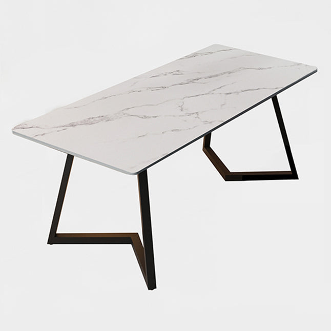 Double Pedestal Dining Table Industrial Style Stone Dining Room Collection for Indoor White Without Chairs Clearhalo ' dining_table' 'Dining Tables & Seating' 'Dining Tables' 'furn' 'furn_dining_table' 'Furniture' 'furniture_dining_table' 'Kitchen & Dining Furniture' 'kitchen&dining_furn' 'kitchen' 'kitchen_dining_table' 3902018