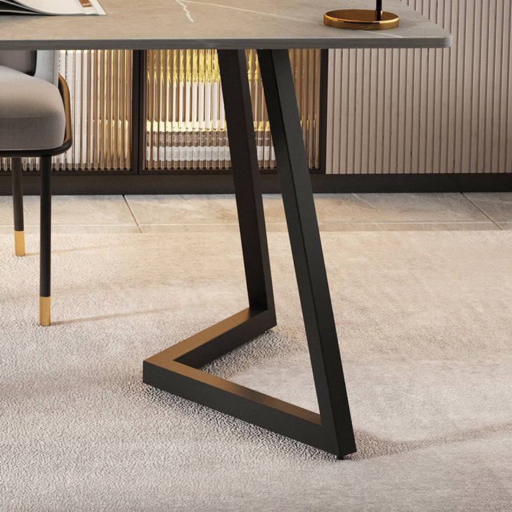 Double Pedestal Dining Table Industrial Style Stone Dining Room Collection for Indoor Clearhalo ' dining_table' 'Dining Tables & Seating' 'Dining Tables' 'furn' 'furn_dining_table' 'Furniture' 'furniture_dining_table' 'Kitchen & Dining Furniture' 'kitchen&dining_furn' 'kitchen' 'kitchen_dining_table' 3902021