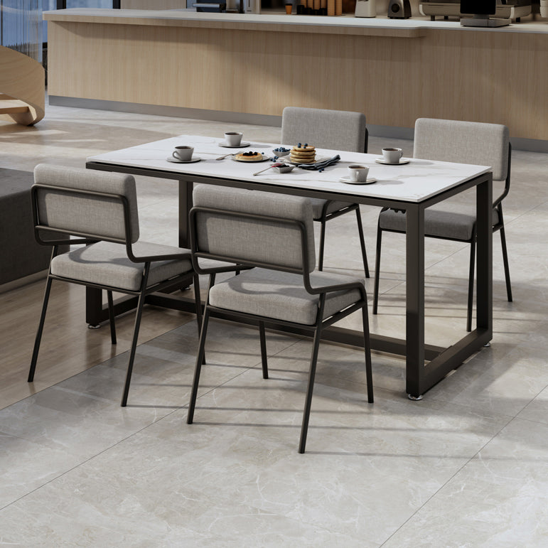 Modern Style White Dining Table Sintered Stone Table with Black Frame for Dining Room Clearhalo ' dining_table' 'Dining Tables & Seating' 'Dining Tables' 'furn' 'furn_dining_table' 'Furniture' 'furniture_dining_table' 'Kitchen & Dining Furniture' 'kitchen&dining_furn' 'kitchen' 'kitchen_dining_table' 3902028
