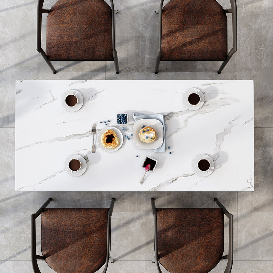 Modern Style White Dining Table Sintered Stone Table with Black Frame for Dining Room Clearhalo ' dining_table' 'Dining Tables & Seating' 'Dining Tables' 'furn' 'furn_dining_table' 'Furniture' 'furniture_dining_table' 'Kitchen & Dining Furniture' 'kitchen&dining_furn' 'kitchen' 'kitchen_dining_table' 3902030